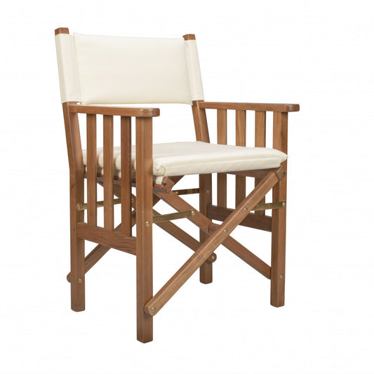 Ivory And Brown Solid Wood Director Chair With Cushion