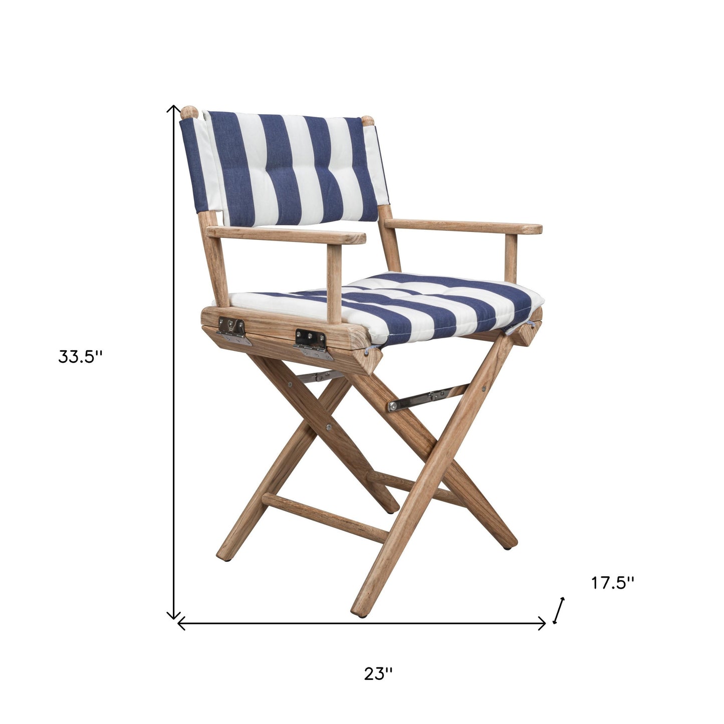 Blue and White And Brown Solid Wood Director Chair With Blue and White Cushion
