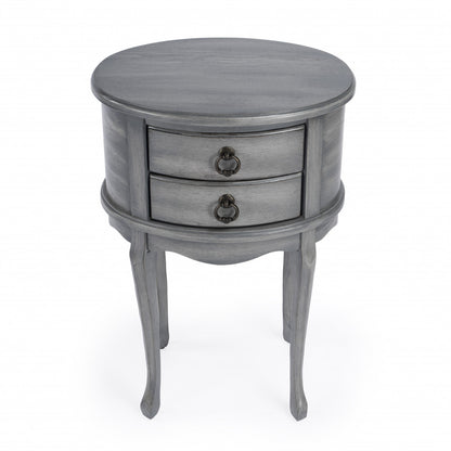 26" Grey And Gray Manufactured Wood Oval End Table With Two Drawers