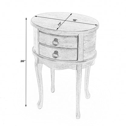 26" Grey And Gray Manufactured Wood Oval End Table With Two Drawers