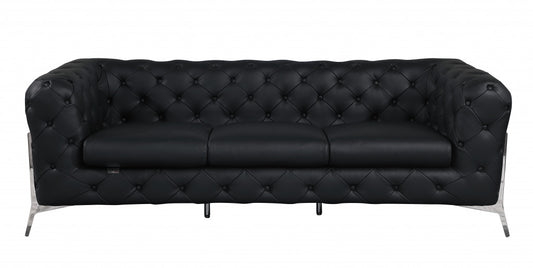 93" Black And Silver Genuine Leather Sofa