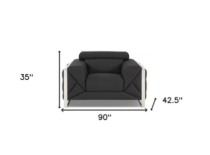 Three Piece Indoor Dark Gray Italian Leather Six Person Seating Set