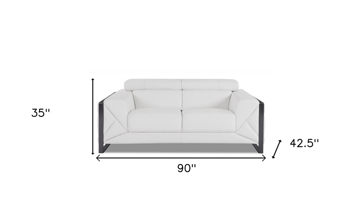 Two Piece Indoor White Italian Leather Five Person Seating Set