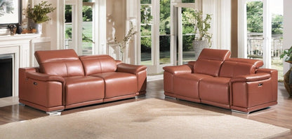 Two Piece Indoor Camel Italian Leather Five Person Seating Set