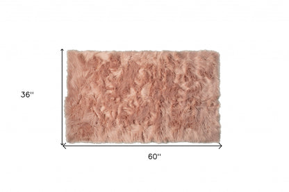 3' X 5' Dusty Rose Faux Fur Non Skid Area Rug