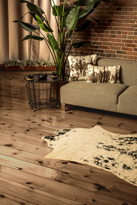 4'x 5' Off White Black And Gold Faux Cowhide Non Skid Area Rug