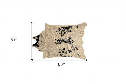 4'x 5' Off White Black And Gold Faux Cowhide Non Skid Area Rug
