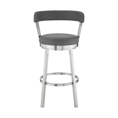 26" Chic Grey Faux Leather with Stainless Steel Finish Swivel Bar Stool
