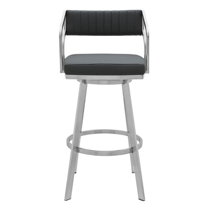 30" Timeless Slate Grey Faux Leather Silver Finish Swivel Counter Stool
