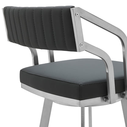 30" Timeless Slate Grey Faux Leather Silver Finish Swivel Counter Stool