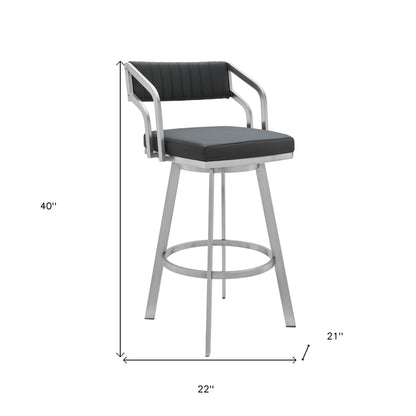 30" Timeless Slate Grey Faux Leather Silver Finish Swivel Counter Stool