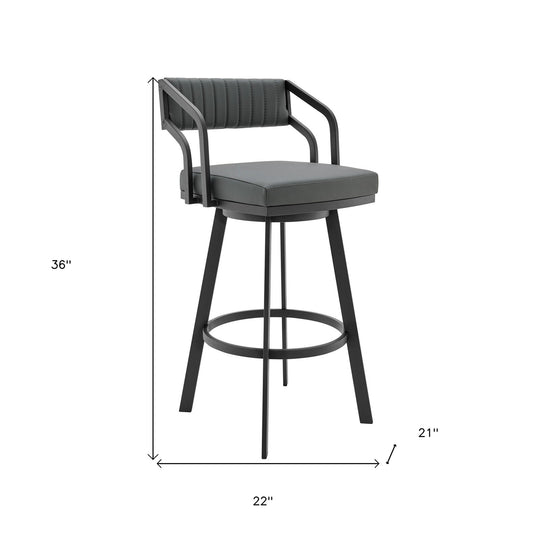 26" Timeless Slate Grey Faux Leather Silver Finish Swivel Counter Stool