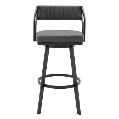 30" Timeless Slate Grey Faux Leather Silver Finish Swivel Counter Stool