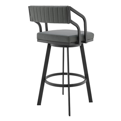 30" Timeless Slate Grey Faux Leather Silver Finish Swivel Counter Stool