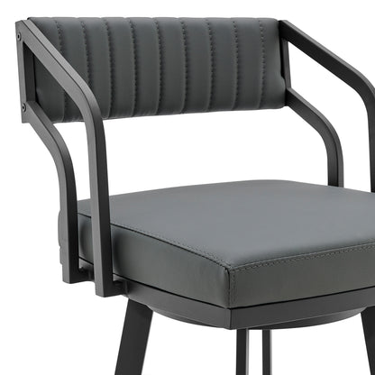 30" Timeless Slate Grey Faux Leather Silver Finish Swivel Counter Stool