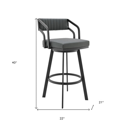 30" Timeless Slate Grey Faux Leather Silver Finish Swivel Counter Stool