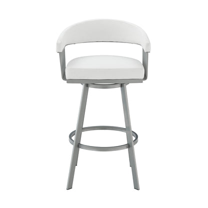 30" Mod White Faux Leather Silver Finish Swivel Bar Stool