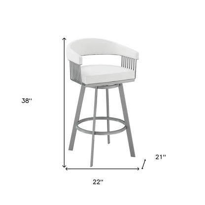 30" Mod White Faux Leather Silver Finish Swivel Bar Stool