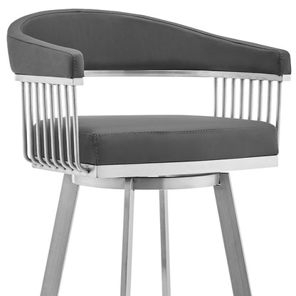 30" Mod Grey Faux Leather Brushed Silver Finish Swivel Bar Stool
