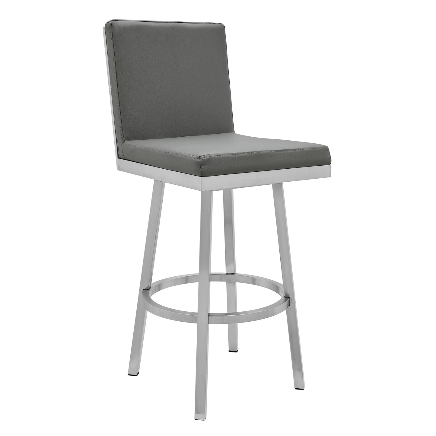 40" Gray Faux Leather And Iron Swivel Counter Height Bar Chair