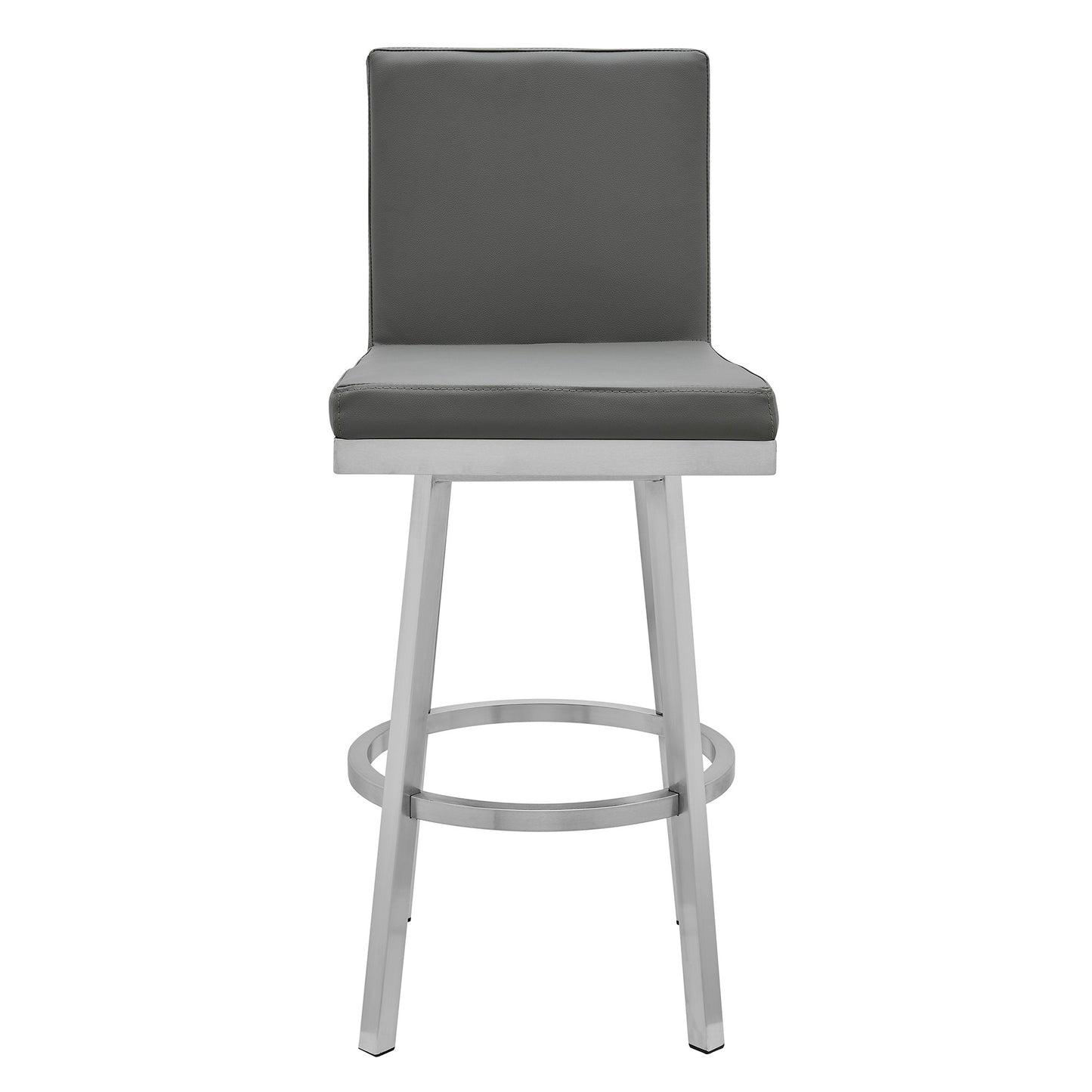 40" Gray Faux Leather And Iron Swivel Counter Height Bar Chair