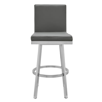 40" Gray Faux Leather And Iron Swivel Counter Height Bar Chair