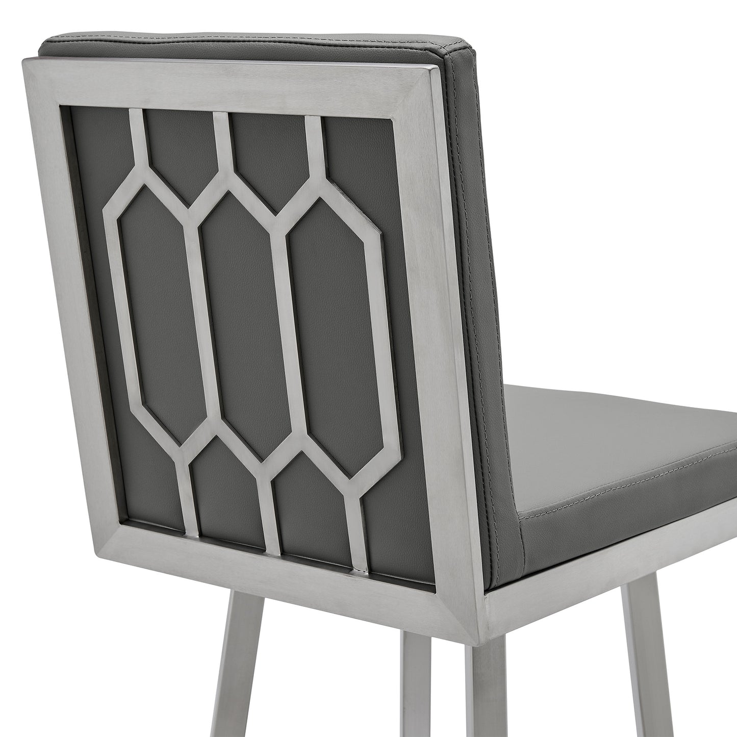 40" Gray Faux Leather And Iron Swivel Counter Height Bar Chair