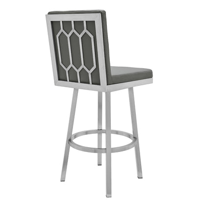 40" Gray Faux Leather And Iron Swivel Counter Height Bar Chair