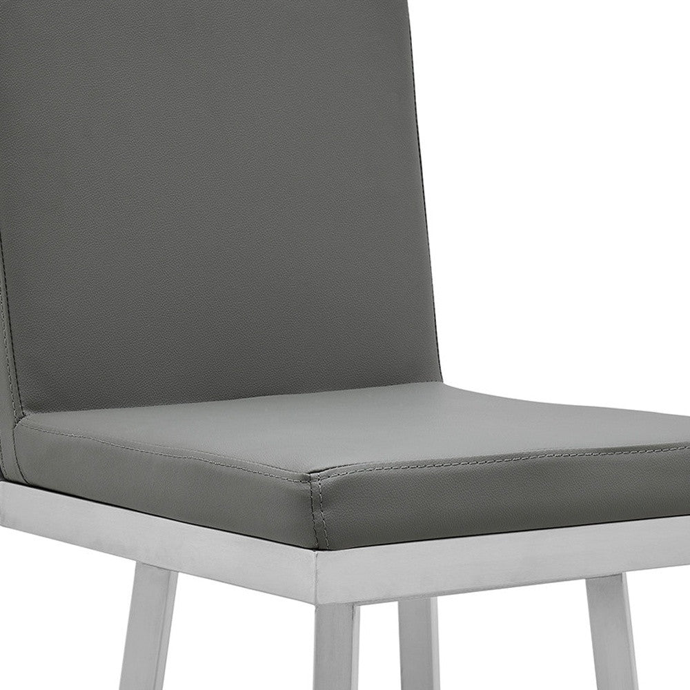 40" Gray Faux Leather And Iron Swivel Counter Height Bar Chair