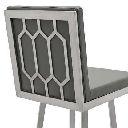 44" Gray Faux Leather And Iron Swivel Bar Height Chair