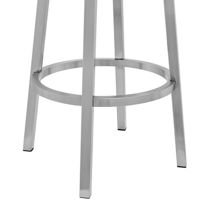 44" Gray Faux Leather And Iron Swivel Bar Height Chair