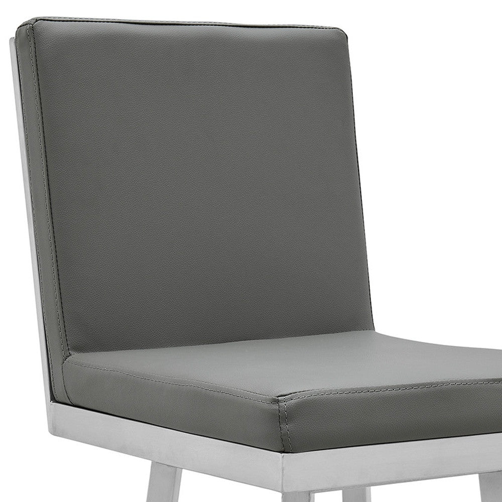 44" Gray Faux Leather And Iron Swivel Bar Height Chair