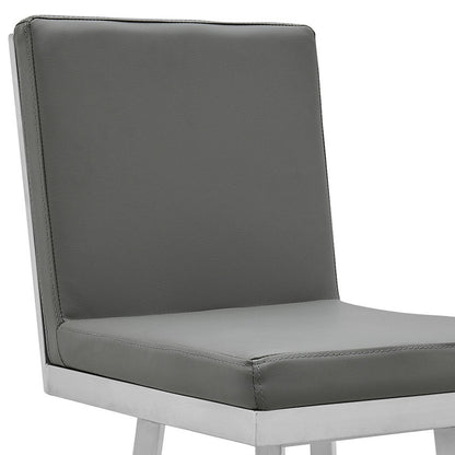 44" Gray Faux Leather And Iron Swivel Bar Height Chair