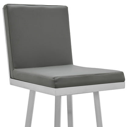 44" Gray Faux Leather And Iron Swivel Bar Height Chair