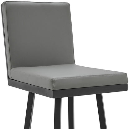 44" Gray Faux Leather And Iron Swivel Bar Height Chair