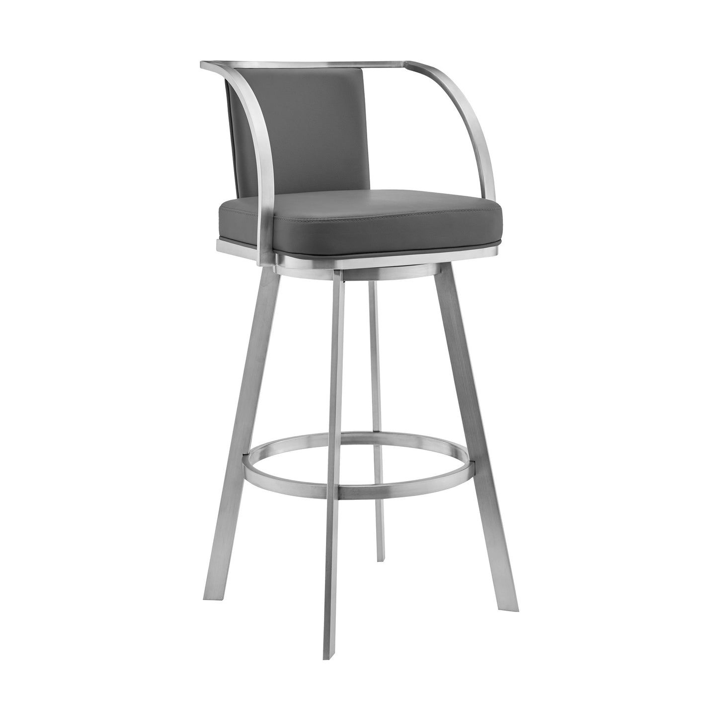 40" Gray Faux Leather And Iron Swivel Bar Height Chair