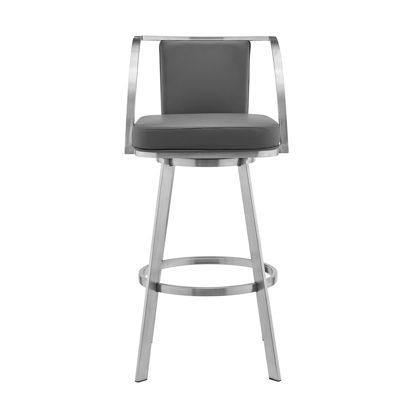 40" Gray Faux Leather And Iron Swivel Bar Height Chair