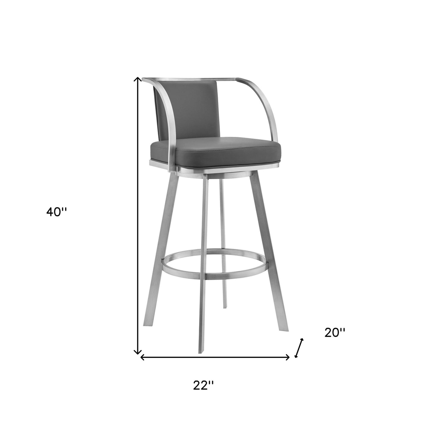 40" Gray Faux Leather And Iron Swivel Bar Height Chair