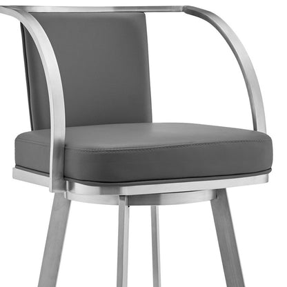 40" Gray Faux Leather And Iron Swivel Bar Height Chair