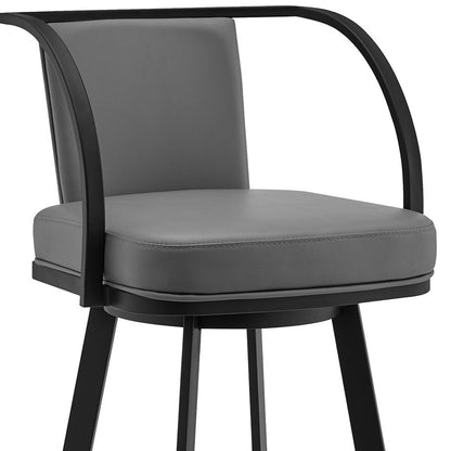 36" Gray Faux Leather And Iron Swivel Counter Height Bar Chair