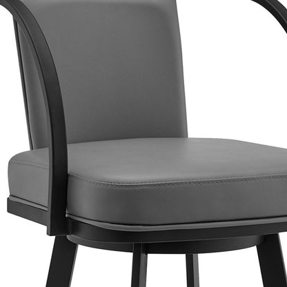 40" Gray Faux Leather And Iron Swivel Bar Height Chair