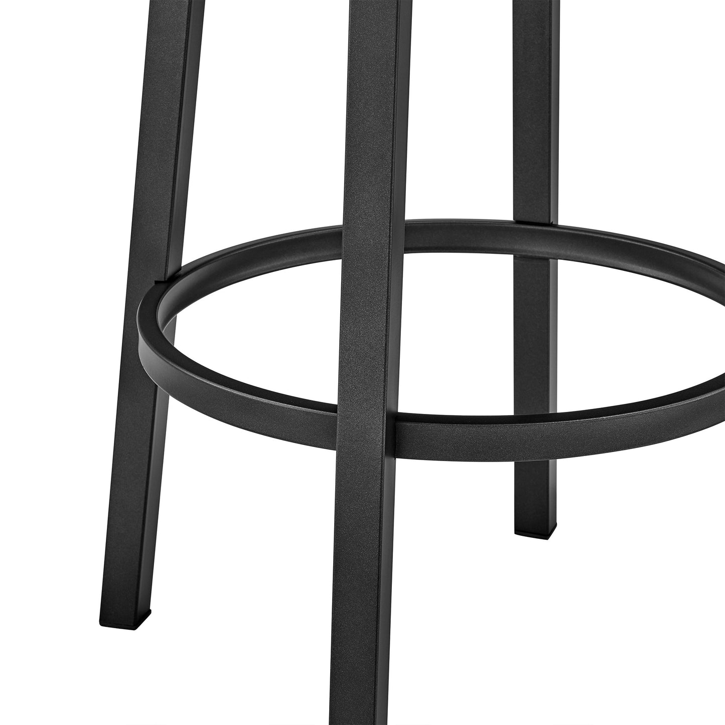 38" Black Faux Leather And Iron Swivel Low Back Bar Height Chair