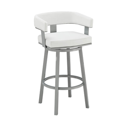 34" White Faux Leather And Iron Swivel Low Back Counter Height Bar Chair