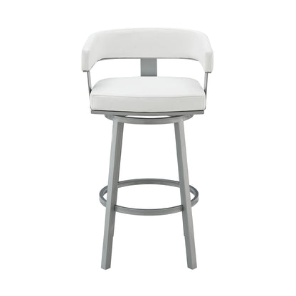 34" White Faux Leather And Iron Swivel Low Back Counter Height Bar Chair