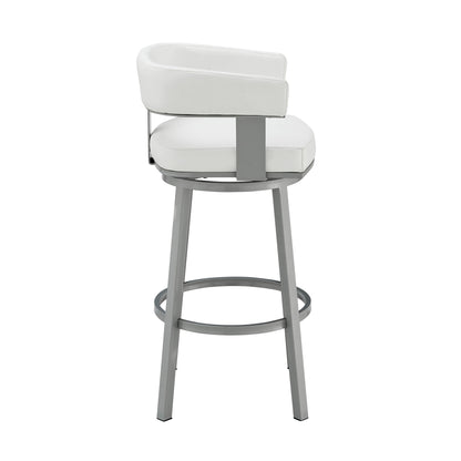 34" White Faux Leather And Iron Swivel Low Back Counter Height Bar Chair