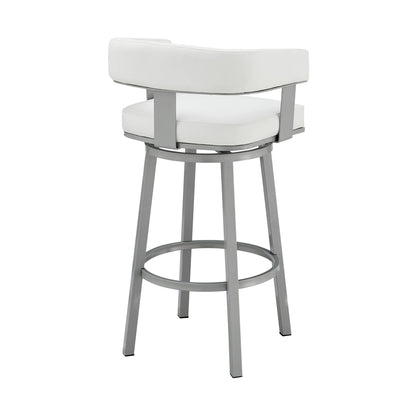 34" White Faux Leather And Iron Swivel Low Back Counter Height Bar Chair