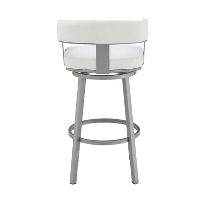 34" White Faux Leather And Iron Swivel Low Back Counter Height Bar Chair