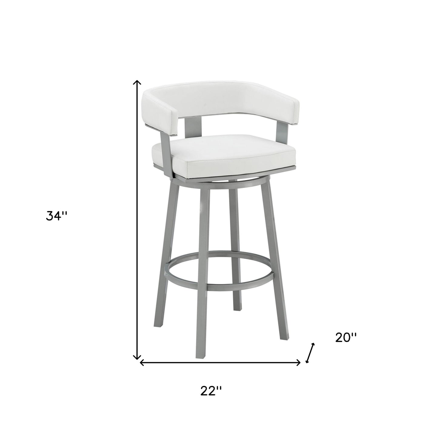 34" White Faux Leather And Iron Swivel Low Back Counter Height Bar Chair