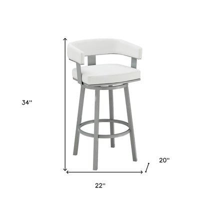 34" White Faux Leather And Iron Swivel Low Back Counter Height Bar Chair