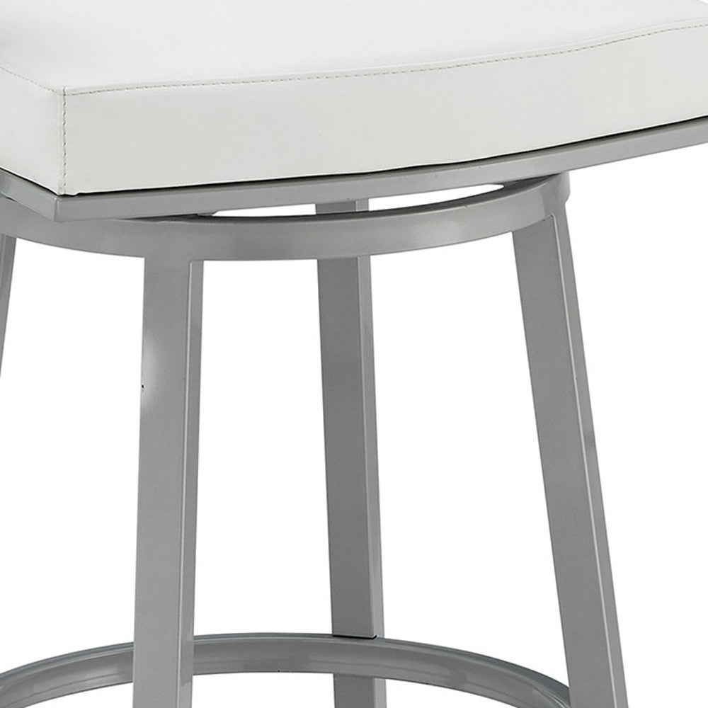 34" White Faux Leather And Iron Swivel Low Back Counter Height Bar Chair
